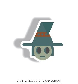 Vector illustration paper sticker Halloween icon kid wearing hat