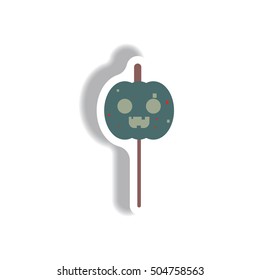 Vector illustration paper sticker Halloween icon pumpkin on stick