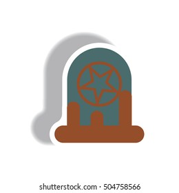 Vector illustration paper sticker Halloween icon bloody grave monument with star