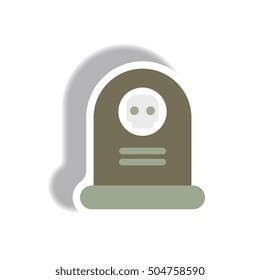 Vector illustration paper sticker Halloween icon grave monument