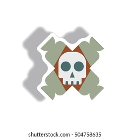 Vector illustration paper sticker Halloween icon candy and skull