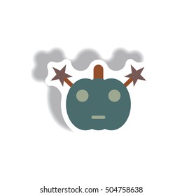 Vector illustration paper sticker Halloween icon pumpkin with stars