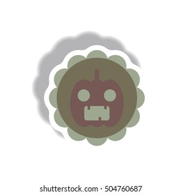 Vector illustration paper sticker Halloween icon coaster with pumpkin