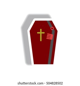 Vector illustration paper sticker Halloween icon coffin with cross