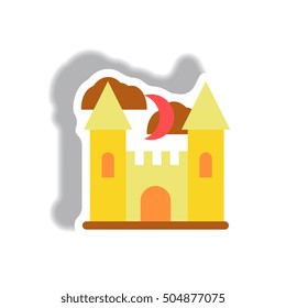 Vector illustration paper sticker Halloween icon castle and moon