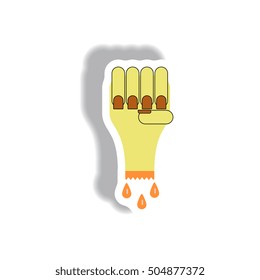 Vector illustration paper sticker Halloween icon bloody zombie undead hand