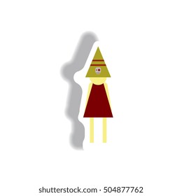 Vector illustration paper sticker Halloween icon kid wearing witch hat
