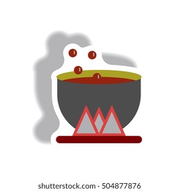 Vector illustration paper sticker Halloween icon Magic kettle with potion