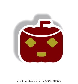 Vector illustration paper sticker Halloween icon pumpkin