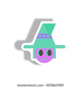 Vector illustration paper sticker Halloween icon kid wearing hat
