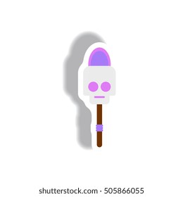 Vector illustration paper sticker Halloween icon torch and skull