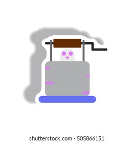 Vector illustration paper sticker Halloween icon well and ghost