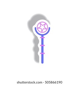 Vector illustration paper sticker Halloween icon Magic wand