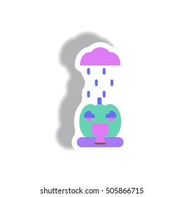 Vector illustration paper sticker Halloween icon pumpkin and raining cloud