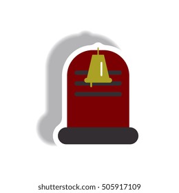 Vector illustration paper sticker Halloween icon grave monument and bell