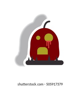 Vector illustration paper sticker Halloween icon bloody pumpkin