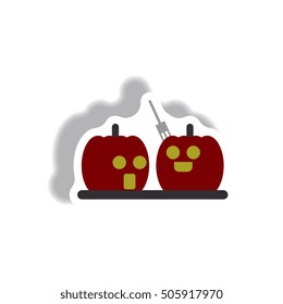 Vector illustration paper sticker Halloween icon pumpkins