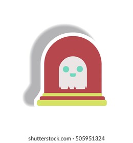 Vector illustration paper sticker Halloween icon grave monument and ghost