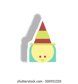Vector illustration paper sticker Halloween icon kid wearing witch hat