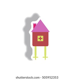 Vector illustration paper sticker Halloween icon fairy hut toy