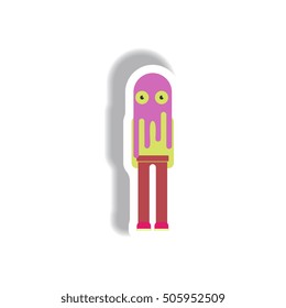 Vector illustration paper sticker Halloween icon young child dressed in a ghost costume