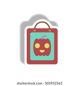 Vector illustration paper sticker Halloween icon pumpkin on bag