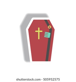 Vector illustration paper sticker Halloween icon coffin with cross