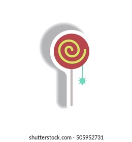 Vector illustration paper sticker Halloween icon candy and spider