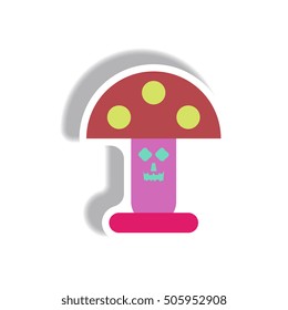 Vector illustration paper sticker Halloween icon mushroom with smiley face