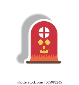 Vector illustration paper sticker Halloween icon grave monument with spooky smile