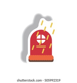 Vector illustration paper sticker Halloween icon grave monument and rain