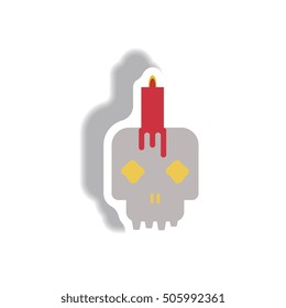 Vector illustration paper sticker Halloween icon Skull and candle