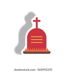 Vector illustration paper sticker Halloween icon grave monument with cross