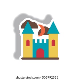 Vector illustration paper sticker Halloween icon castle and moon