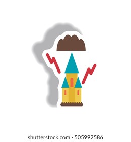 Vector illustration paper sticker Halloween icon castle and storm