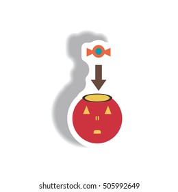 Vector illustration paper sticker Halloween icon pumpkin and candy