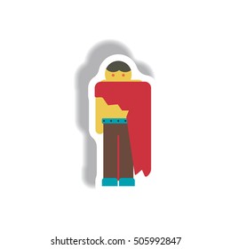 Vector illustration paper sticker Halloween icon little boy wearing halloween costume