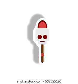 Vector illustration paper sticker Halloween icon torch and skull