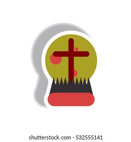 Vector illustration paper sticker Halloween icon moon and cross