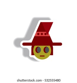 Vector illustration paper sticker Halloween icon kid wearing hat