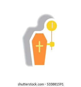Vector illustration paper sticker Halloween icon coffin and balloon