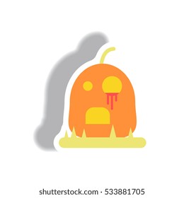 Vector illustration paper sticker Halloween icon bloody pumpkin