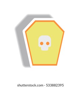 Vector illustration paper sticker Halloween icon grave monument and skull