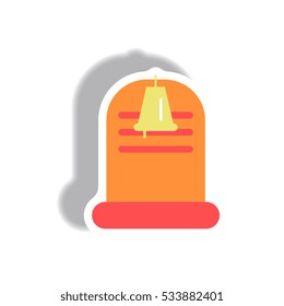 Vector illustration paper sticker Halloween icon grave monument and bell