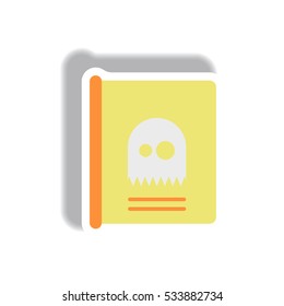 Vector illustration paper sticker Halloween icon Mystery ghost book