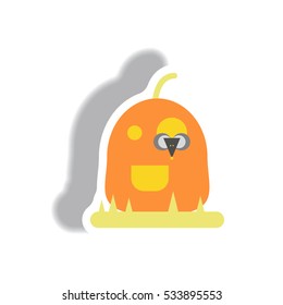 Vector illustration paper sticker Halloween icon pumpkin and mouse