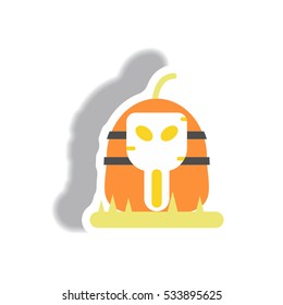 Vector illustration paper sticker Halloween icon pumpkin and skull