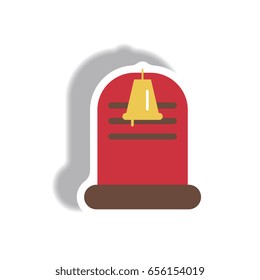 Vector illustration paper sticker Halloween icon grave monument and bell