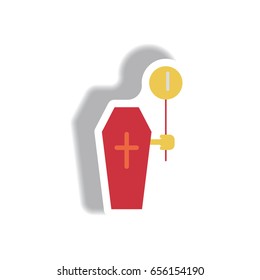 Vector illustration paper sticker Halloween icon coffin and balloon