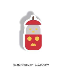 Vector illustration paper sticker Halloween icon pumpkin and ghost